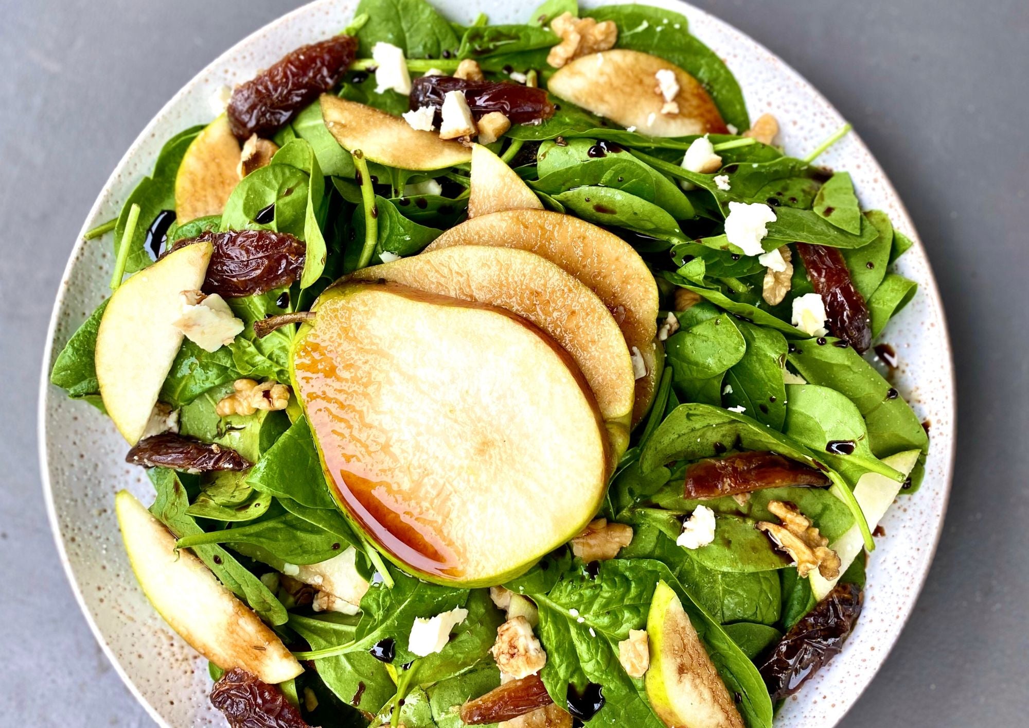Summer Pear & Walnut Salad w Balsamic Date Vinegar