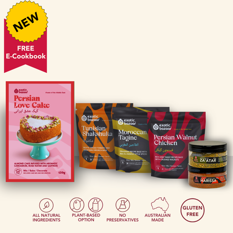 Exotic Bazaar Discovery Kit- Includes Mealbases + Persian Love Cake + Essential Spices + e-Cookbook